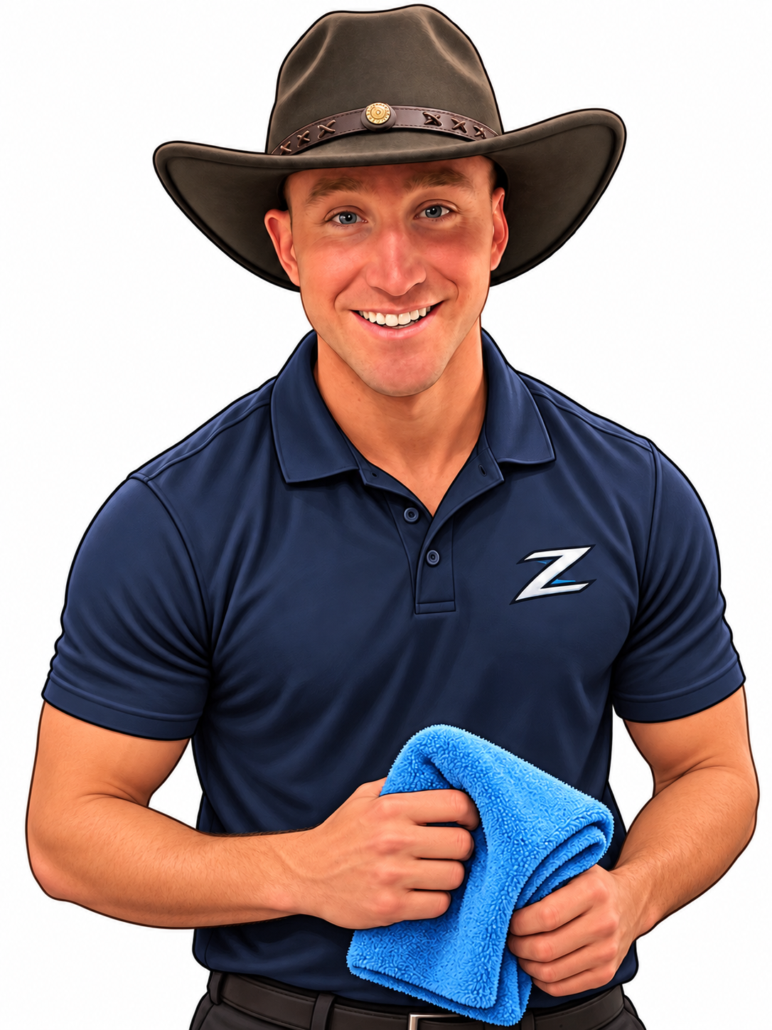Illustrated portrait of Brian smiling in his cowboy hat